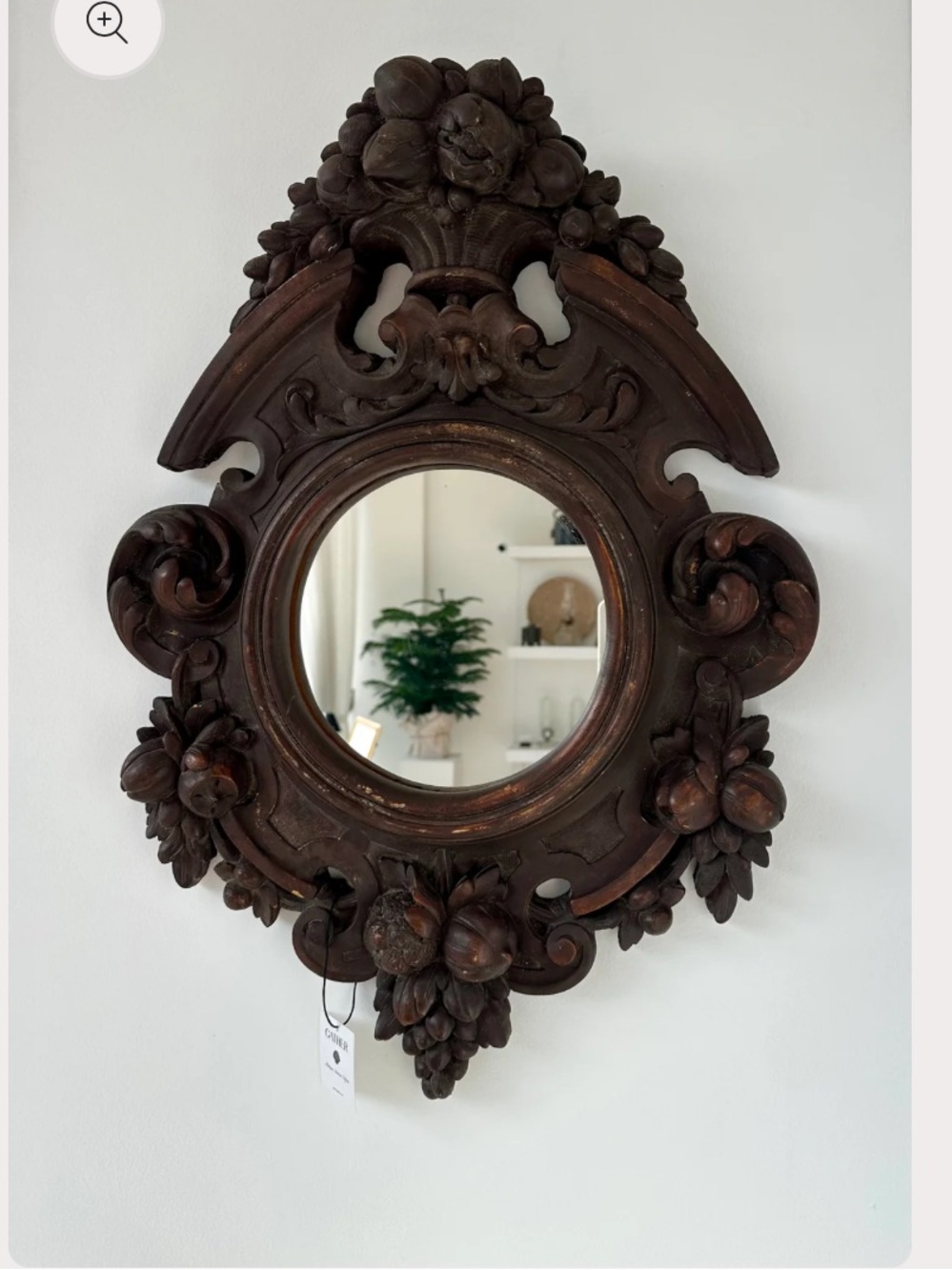19th century Cast resin concave Round Wall Mirror in Dark Brown